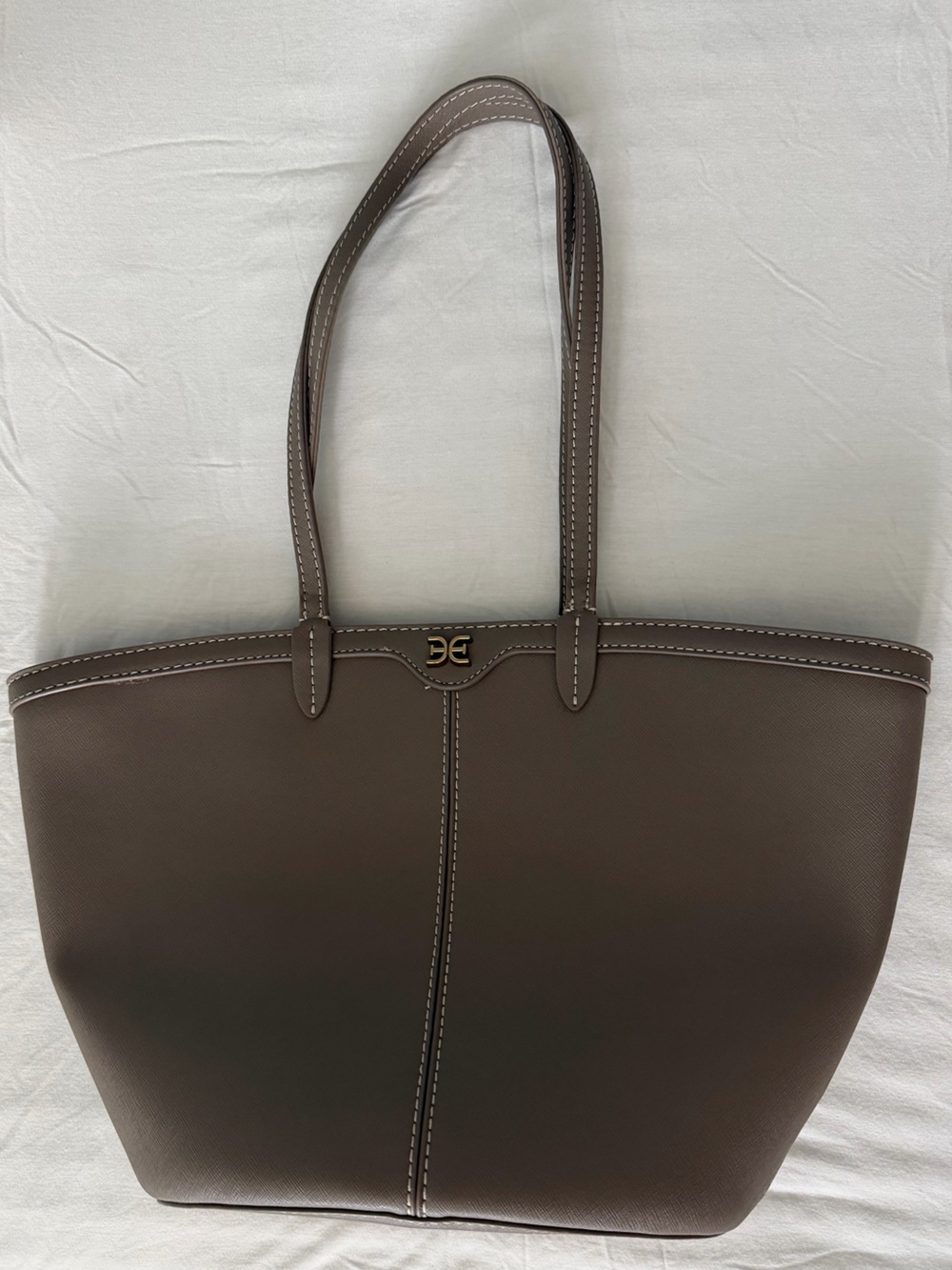 Sam Edelman Taupe Saffiano Tote with Gold Logo Accent